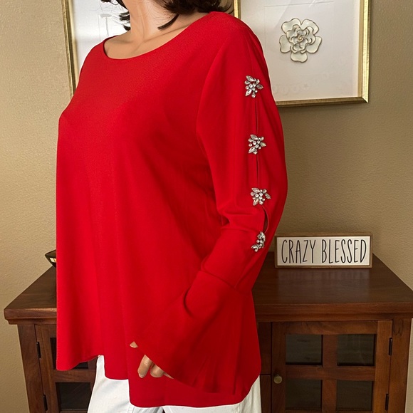 INC BEAUTIFUL CHRISTMAS BLOUSE DIAMOND STONE DETAIL - Picture 5 of 12